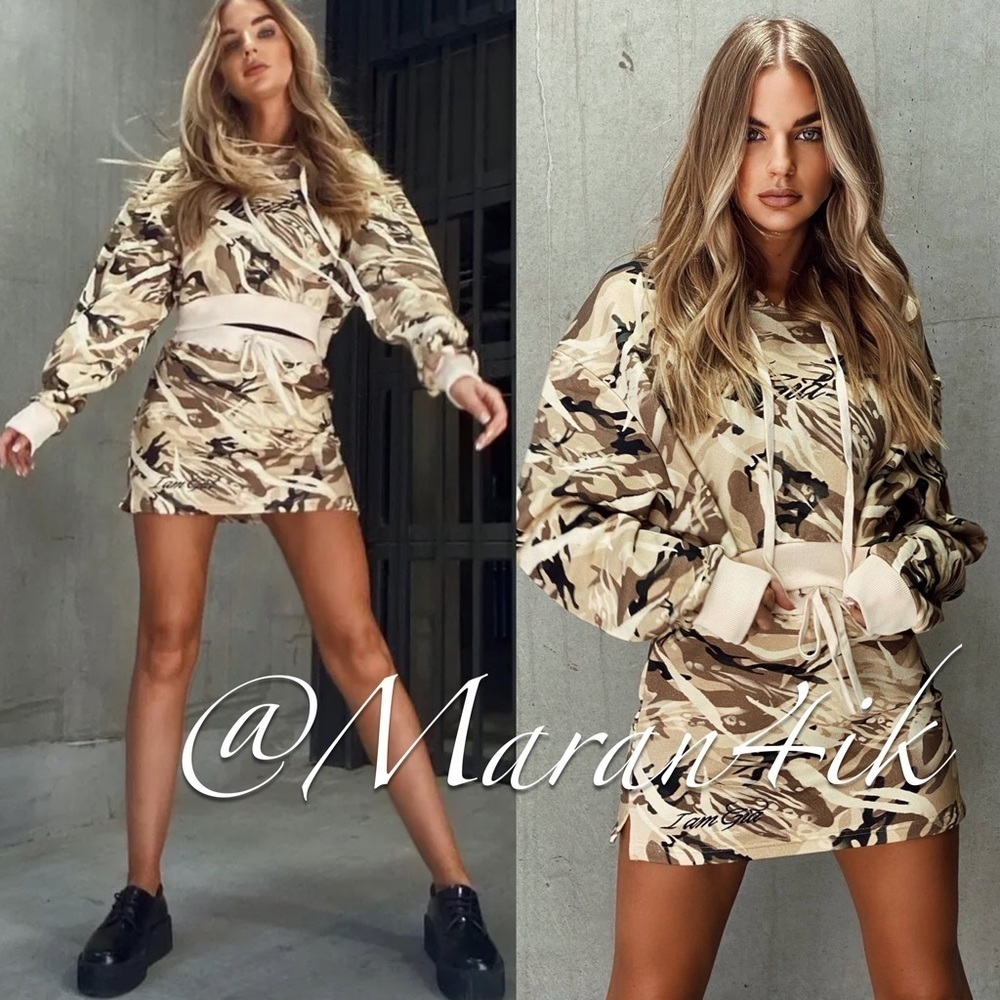 I.AM.GIA Mauve Camo Cropped Sweater Pullover Hoodie XL